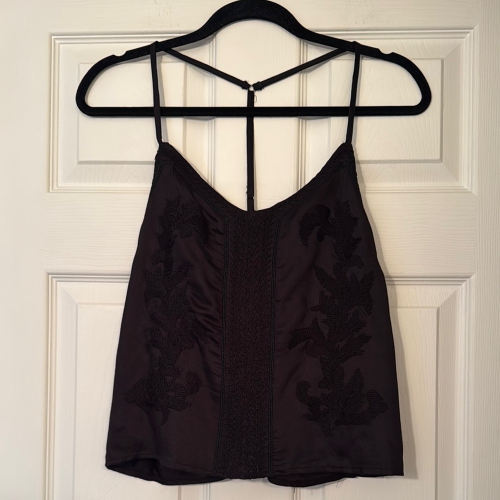 Amuse Society Woven front Black tank Top with Lining adjustable spaghetti straps
